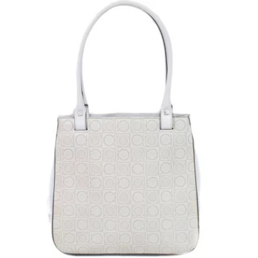 Salvatore Ferragamo Gancini Tote Bag Leather Beige Gray